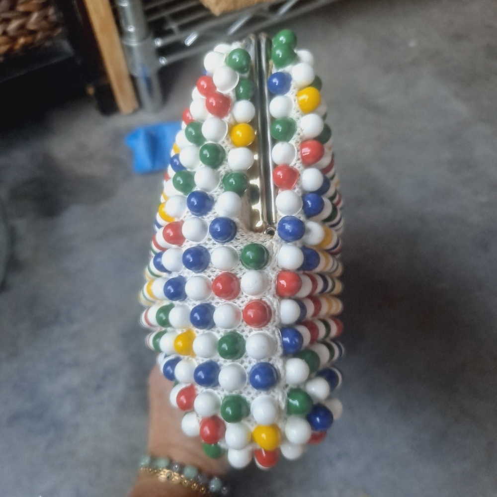 Vintage 1950's Bubble Beads Purse Yellow, Red, & Geen Handbag - Picture 11 of 12